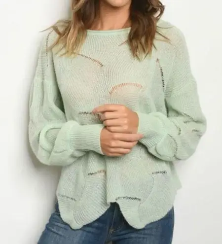 FATE. Cropped Cut Out Drop Bishop Sleeve Scalloped Hem Sweater, Sz S