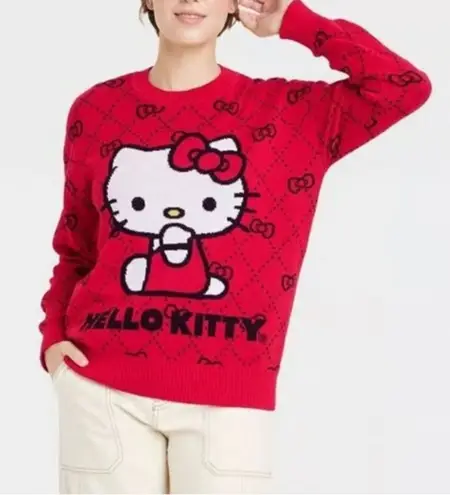 Sanrio Hello Kitty Graphic Red Crew Neck Sweater Size M Red Size M