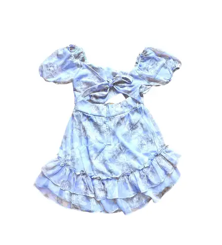 Mika & Gala Lilac Floral Puff Sleeve Ruffled Mini Dress