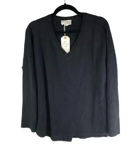 Love Riche Womens V-Neck Long Sleeve Top Waffle Knit Back Size M