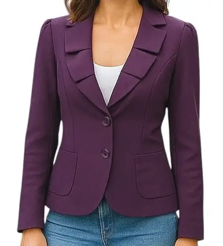 Sandro Sportswear Purple 2 Button Blazer Jacket Pleated Collar Lined Size M