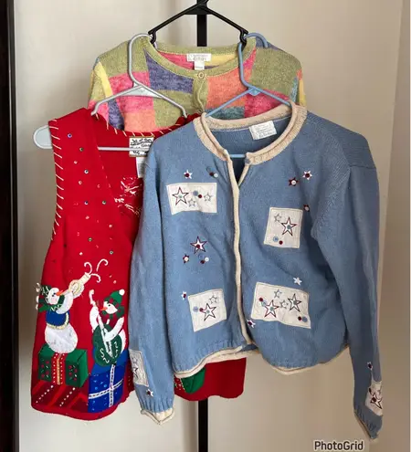 Christopher & Banks 3 Vintage Sweater Clothing Bundle Lot Christopher Banks Christmas Patriotic