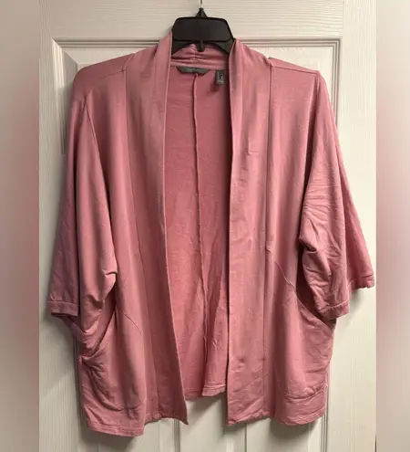 Any Body Loungewear French Terry Open Front Cardigan In Mauve Size Large Pink