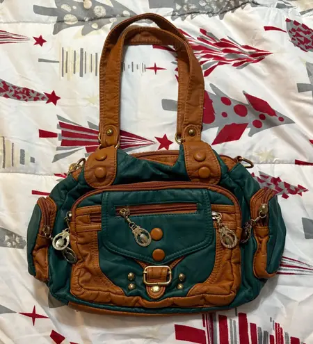 Green Brown Y2K Multi Pocket Satchel Bag Dome Top Boho Grunge Harajuku Purse