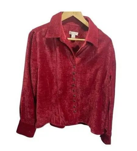 Christopher & Banks L Red Suede Snap up Jacket shirt shacket WASHABLE lined