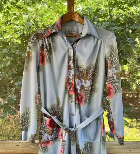 Empress Of Dallas Women's Vintage 70's Era Blue Floral Hostess Dress Size M Size M