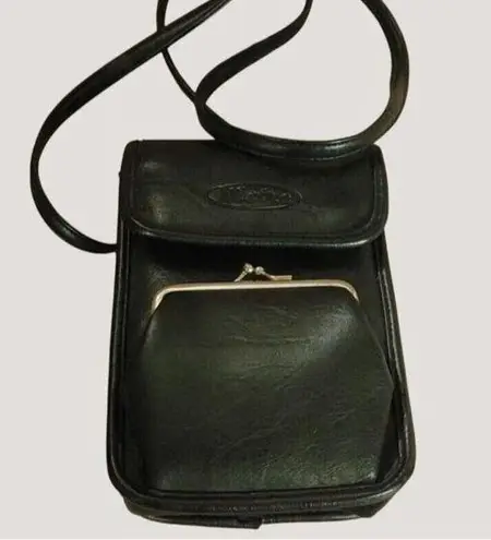 Metro Crossbody Travel Bag Black Kiss Lock Coin Pouch Vintage Medium Size
