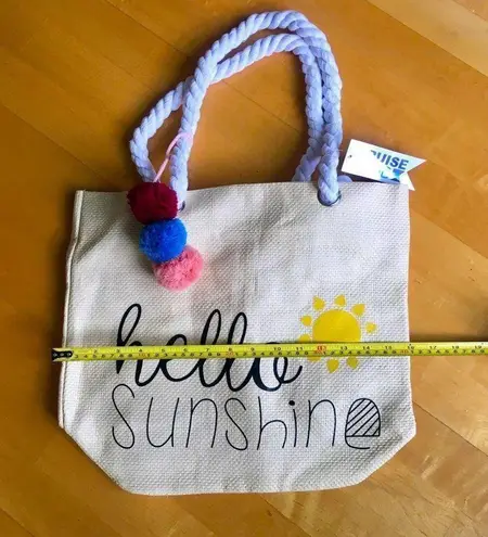 Cruise Club “Hello Sunshine” Straw Tote Bag, Rope Handles, Tan, Black, Yellow