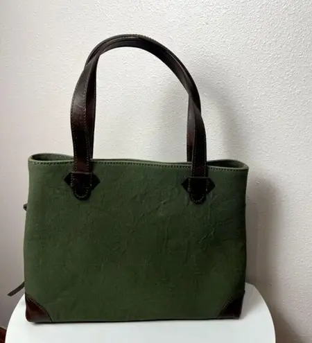 Versacarry Concel Carry Tote Olive Green Brown‎ Leather Trim 14.5"X10" Handbag