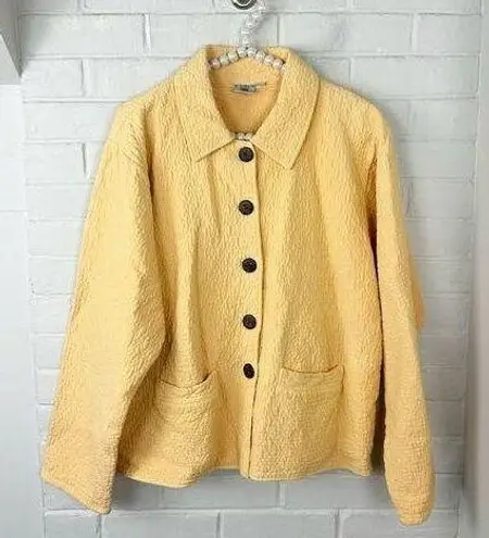 El Huarache Cottons Yellow Textured Button Front 100% Cotton Jacket Size L Size L