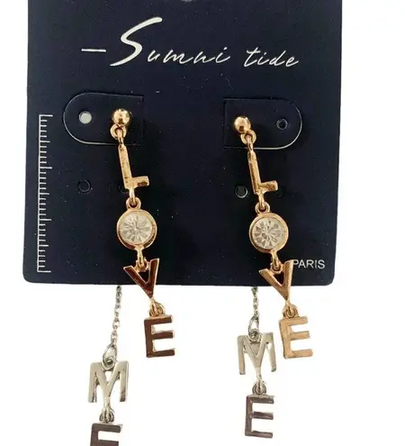 Love Me Women's Mixed Metal Dangle Script Drop Statement Earrings