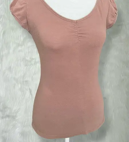 Lola Brown Slim Fit Short Sleeve Top with Ruched Details Size M