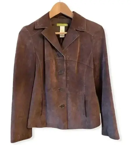 Singrid Olsen Women Suede Collared Button Down Jacket Sz Small Brown