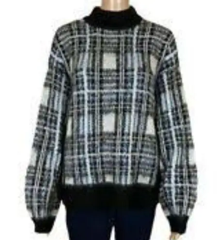 Nine West  Boxy Plaid Mock Neck Acrylic Sweater size XL