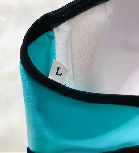 Aqua Blue & Black Strapless Color Block Bikini Top Size Large