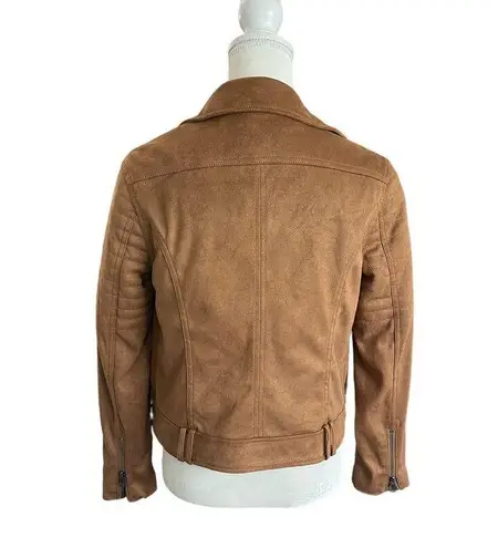Cupcakes and Cashmere Faux Suede Moto Jacket Brown Tan Buckle Zip Size Small
