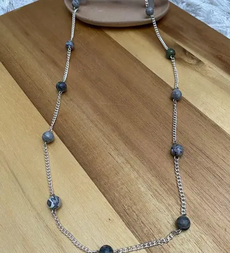 New Handcrafted Tin Cup Black Flash Agate Necklace and Bracelet Jewelry Set Silver