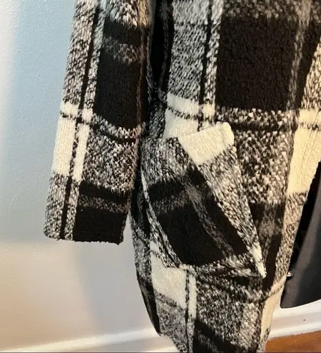 Ann Story Open Sweater Coat White Black Plaid Size L