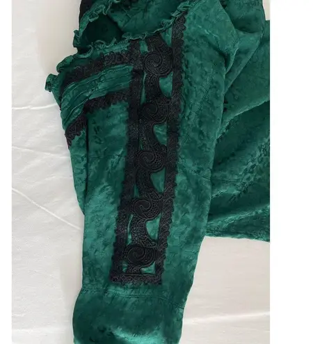 Koche Elegant Emerald Green Blouse Jacquard Black Lace Embroidered Size 36 or 6