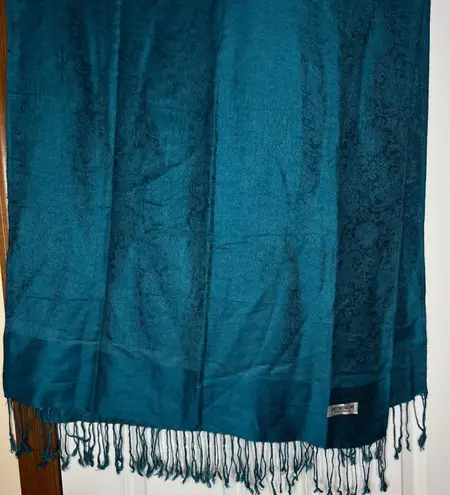 Teal Paisley Scarf 100% Pashmina Fringe Luxury Wrap