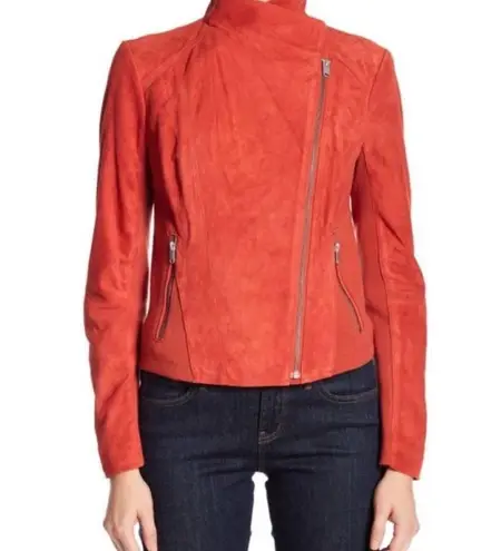 Marc New York Suede Leather Moto Jacket Red Orange XL Extra Large