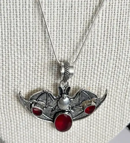 Garnet 925 Sterling Silver BAT Necklace Handmade Gemstone womens Jewelry Red