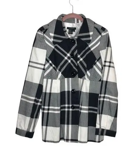 Sandro Black White Plaid Jacket Empire Waist Pleats Lined Womens Size Medium
