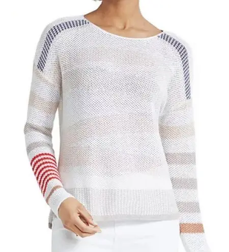 Nic+Zoe Cannon Neutral Stipe Linen Blend Sweater Size MP