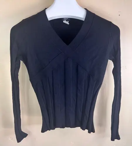 Philippe Adec Paris Womens Black Vneck Sweater Size Large Silk Cashmere Blend Black