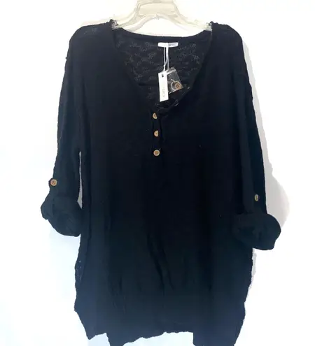 Stitchdrop Stitch-drop Black Slub Knit Henley Women’s Medium