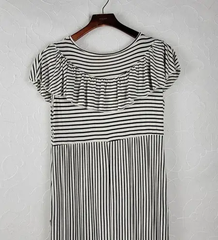 Hailey & Co. Womens Maternity Dress L White Black Striped Ruffled Maxi Tiered