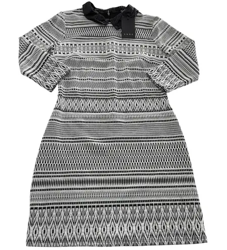 Luna Dress Womens Large Geometric Pattern 3/4 Sleeve Stretch Collared NWT