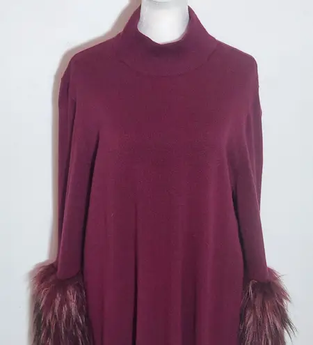 Alfani Burgundy Sweater with Faux Fur Cuffs Size 1X Oxblood Mock Neck Sweater Red
