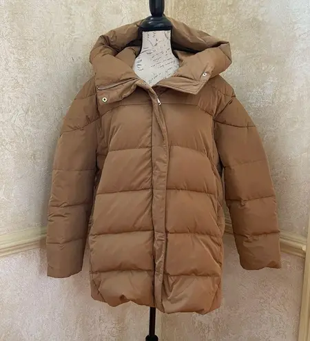 Mango  DUVET COAT Brown Puffer Quilted Down Parka Water Repellant Sz XL