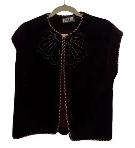 Vintage Women's Act III Burgundy Velvet 70s Style Theater Vest OS Red Size M