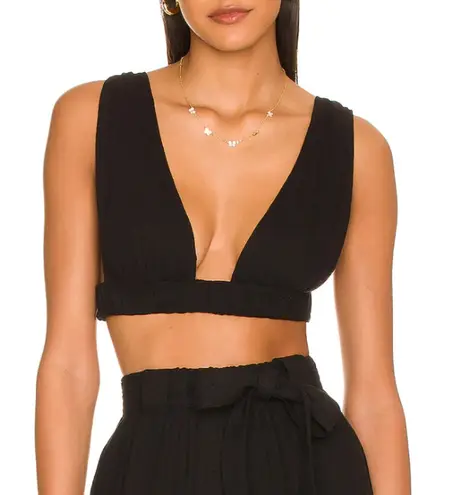 Indah Raina Bralette linen plunge crop top womens Black (small) going out party