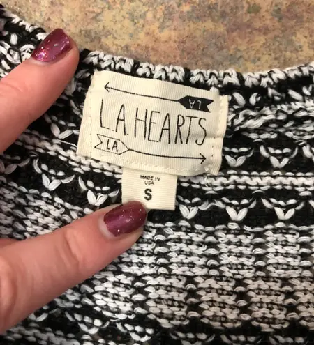 LA Hearts LA Heart Black & White Cardigan with Fringe