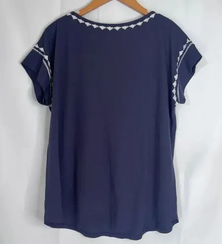 Pure Jill NWT Embroidered Cap Sleeve Gray Cotton Tencel Top Size Medium