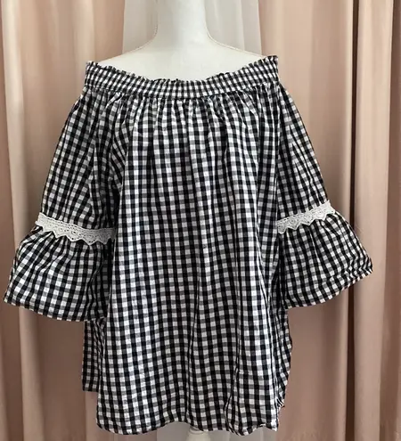 Studio West Cotton Gingham 3/4 Sleeve Blouse