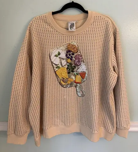 Queen Of Sparkles Charcuterie Sweatshirt Size XL Cheese Grapes Sequins - Image 1