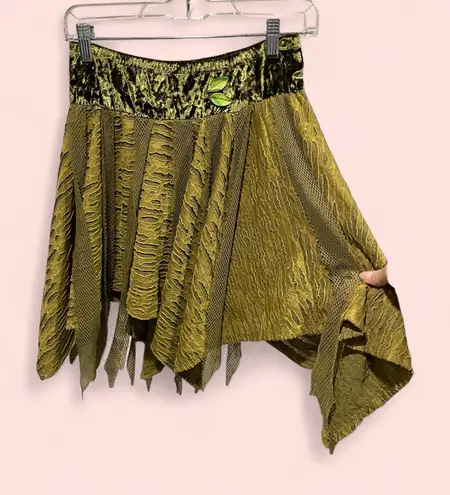 Cute olive velvet mesh woodland fairy skirt costume micro mini elves mythical Green