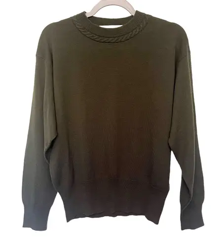 Jones Wear Vtg 90s Lambswool Blend Womens Sweater Sz L Preppy Olive Cable Trim