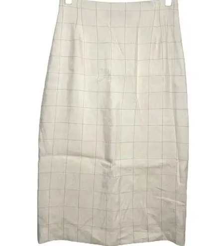 Ralph Lauren  Purple Label Pencil Skirt High Waisted Plaid Zip Slip Cream 26" 2