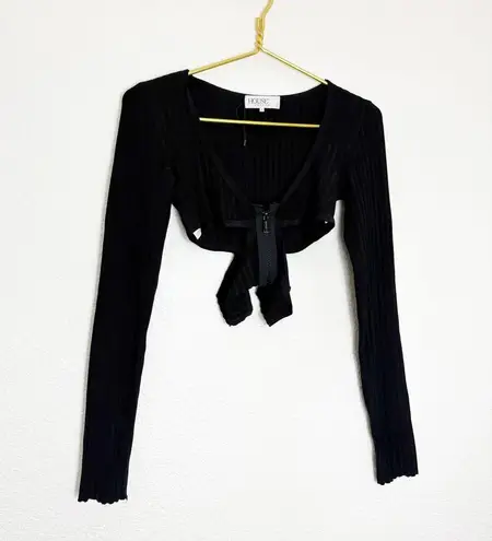 House Of CB  Kitana Black Crop Top Size Small Ribbed Long Sleeve Cut Out