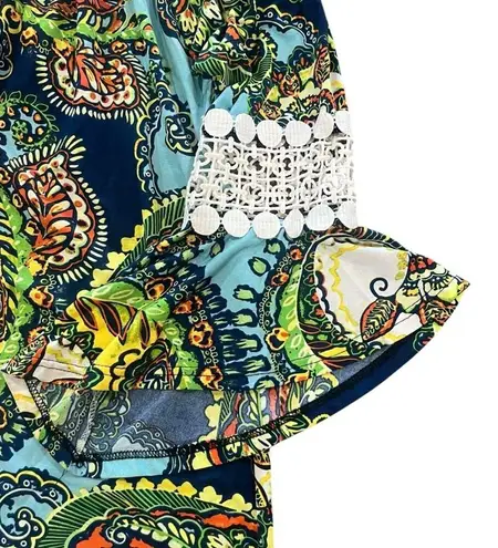 Win Win Womens Small Medium Multicolor Paisley Boho Pinwheel Sleeve Tunic Top