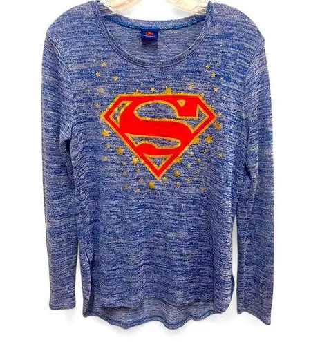 DC Comics Superman Lightweight Tunic High Low Sweater w/Glitter Logo Size Large