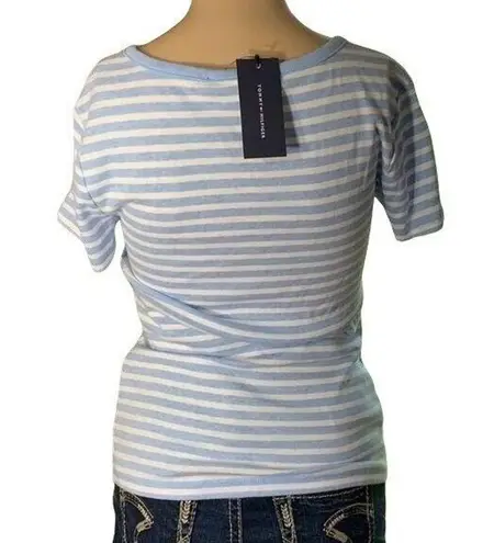 Tommy Hilfiger Womens T Shirt Short Sleeve Striped V Neck Fitted Cotton Blue XS