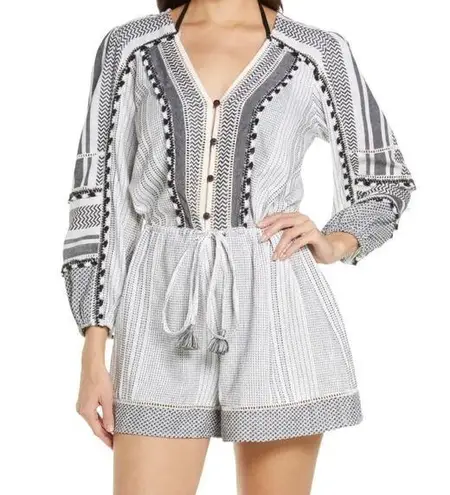 Veronica Beard NWT Boho Long Sleeve Cover-Up Bayleise Romper Black White Sz XS