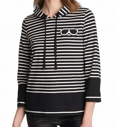 Karl Lagerfeld Striped Hoodie – XS – Iconic Sunglasses Embroidery – Super Soft!