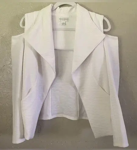 Bisou Bisou Cold Shoulder Sleeve Open Front Jacket Textured White Knit Size M